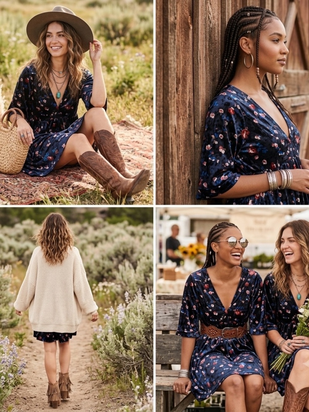 Natural Life Velvet Floral Mini Flowy Boho Dress Western Beach Cottage Women’s S